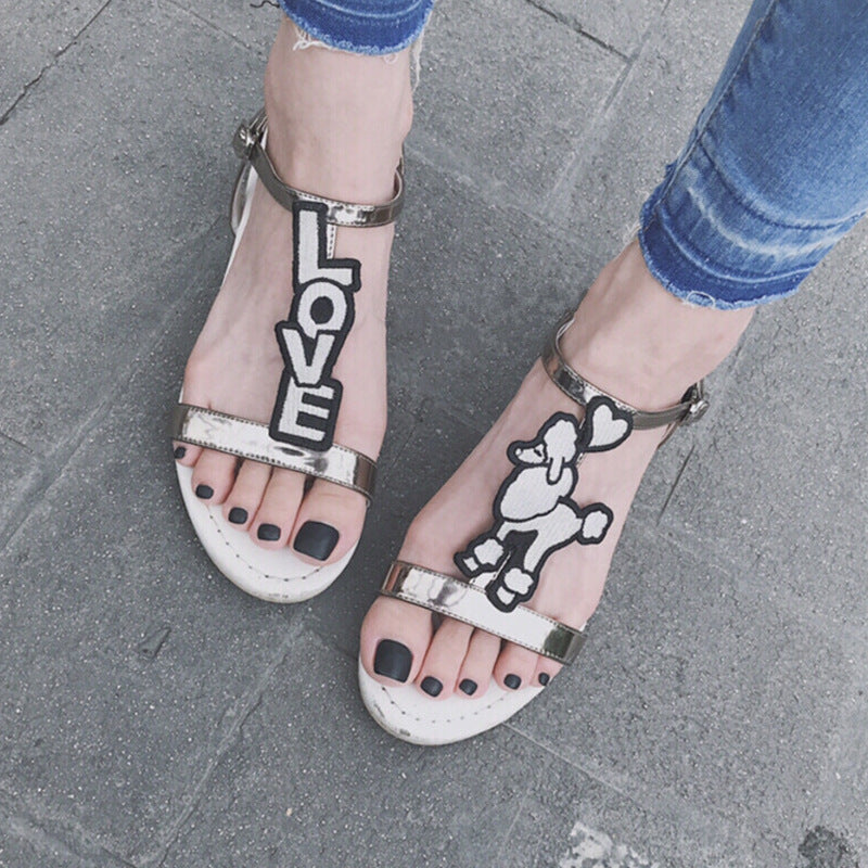 Sandals with Creative Lettering and Poodle Design Bowlift