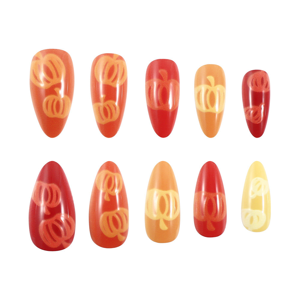 Artistic Pumpkin-Themed Press-On Nail Set Bowlift