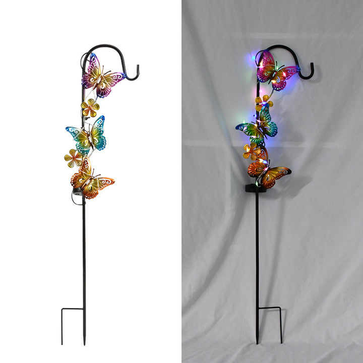 Solar LED Butterfly Garden Stake Decorative Metal Yard Ornament Bowlift