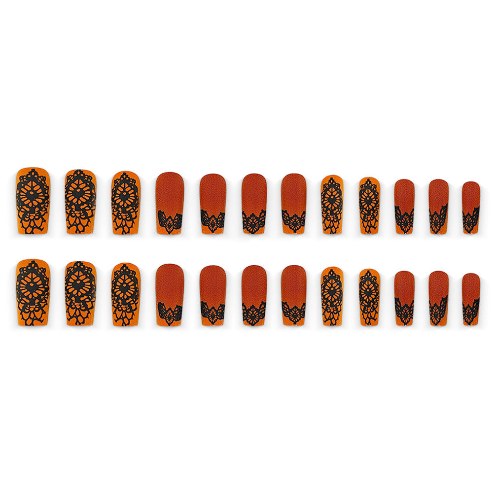 Artificial nails in elegant lace design with matte finish Bowlift