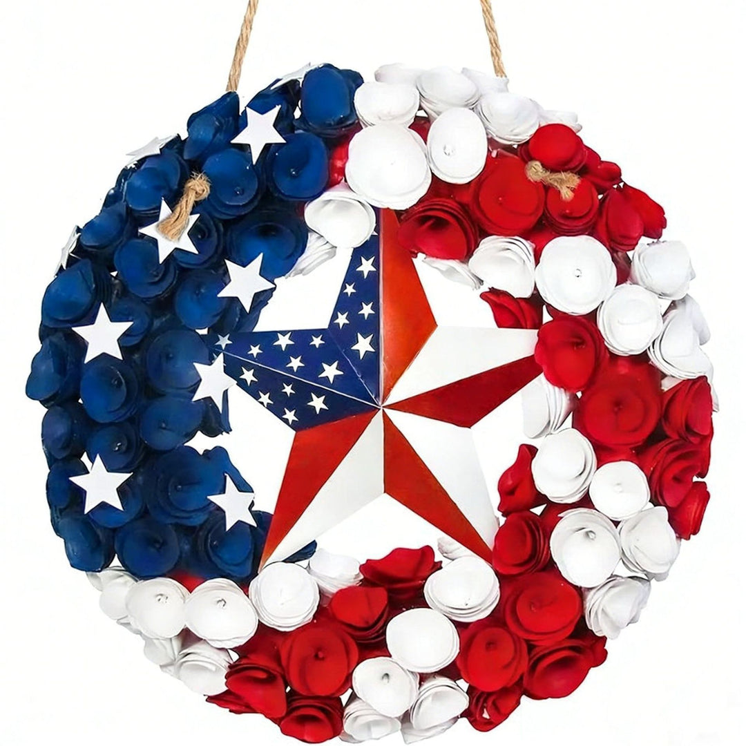 Unisex nan Patriotic Americana Heart Flag Wreath with Ribbon Mesh, Wooden Heart Cutout and Star Accent Bowlsift Bowlift