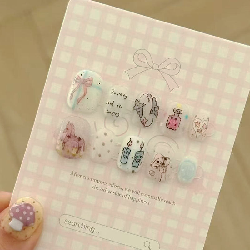 Artistic Cat-Themed Press-On Nail Art Set Bowlift