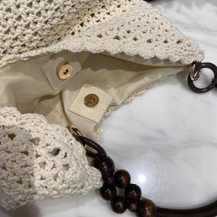 Hand-knotted bucket bag with wooden handles Bowlift