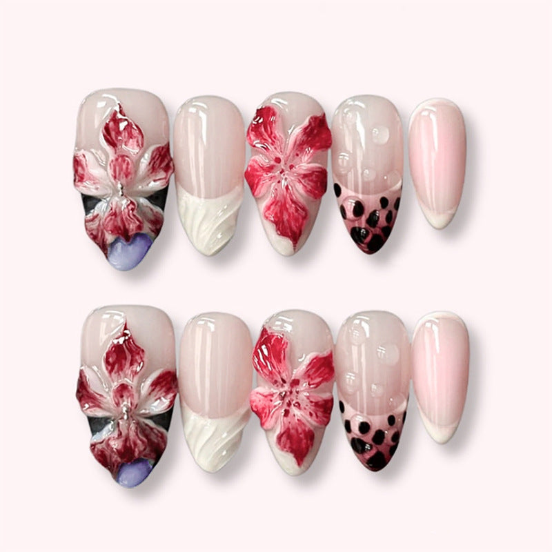 Creative Nail Design Set with Elegant Flower and Leopard Elements Bowlift