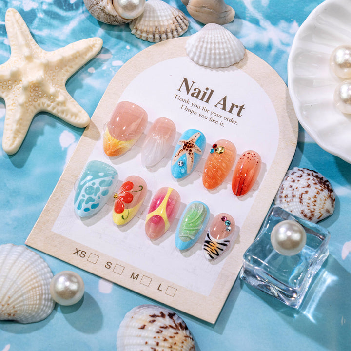 Artistic Beach-Themed Press-On Nail Set Bowlift