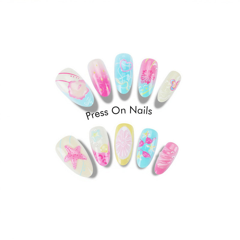Artistic Summer-Themed Press-On Nails Bowlift