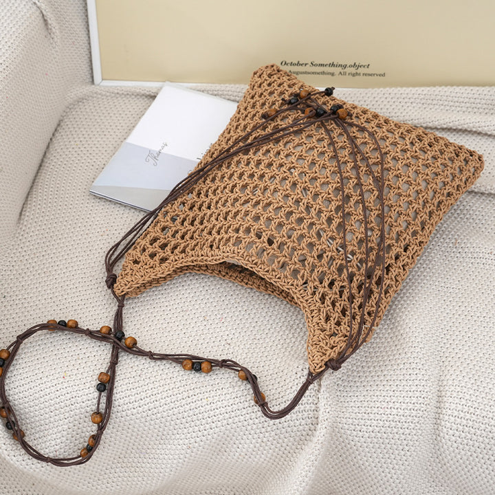 Handmade net tote bag with wooden accents Bowlift
