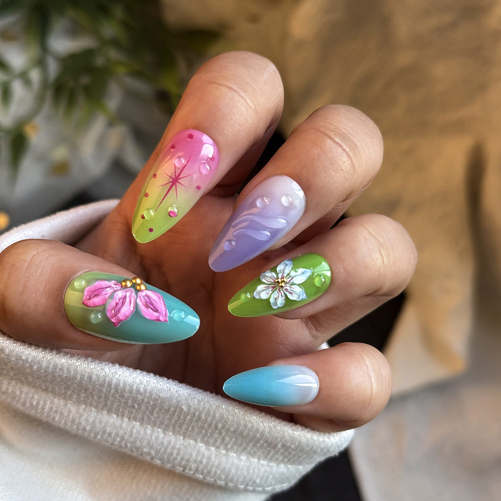 Artistic Floral-Embellished Press-On Nail Set Bowlift
