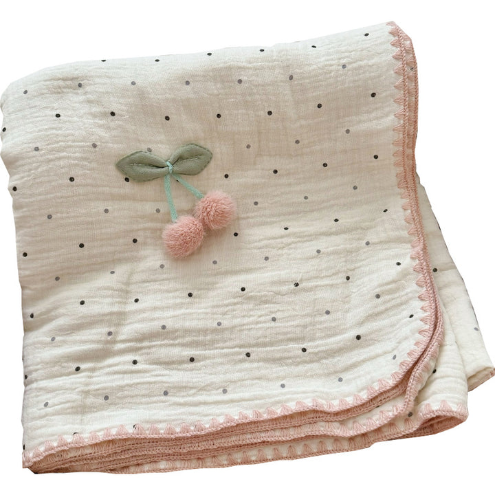 Unisex Cozy Muslin Blanket with Playful Pom-Pom Design Bowlift