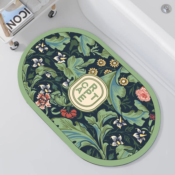 Oval Floral Design Bath Mat