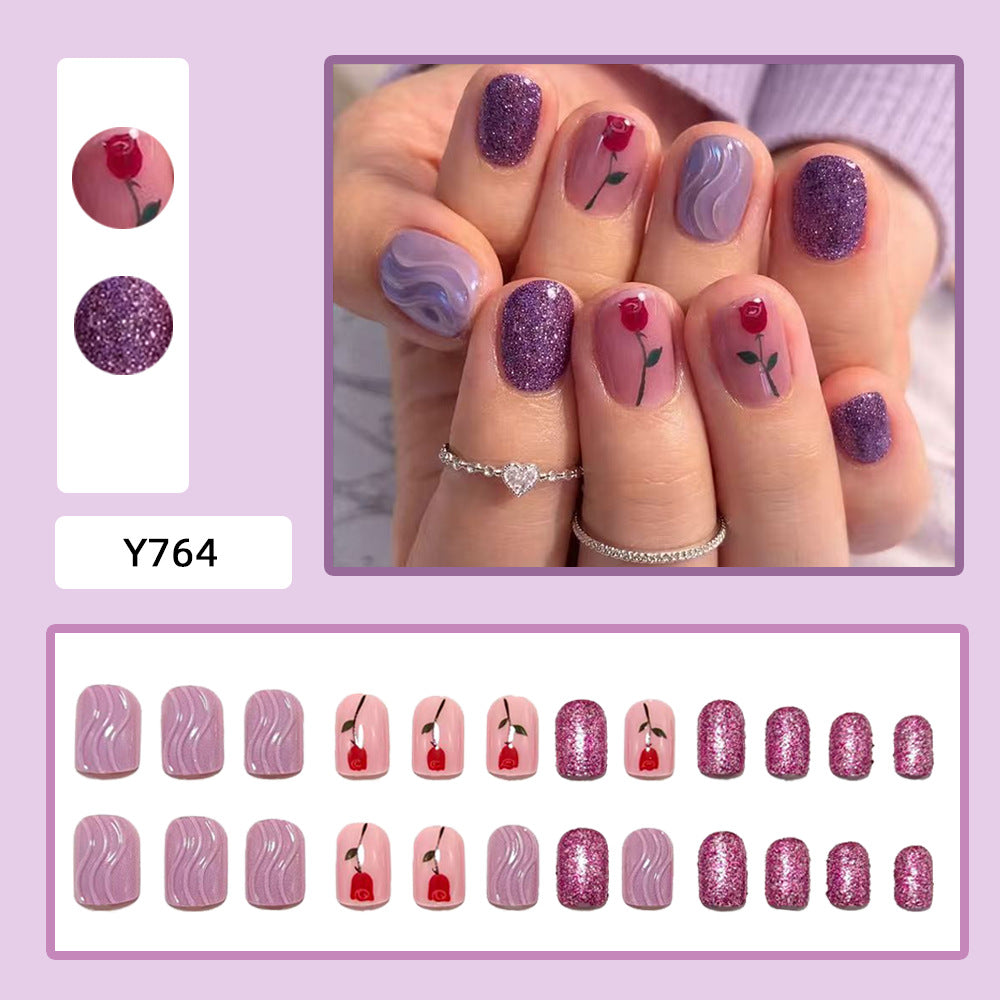 Elegant Artificial Nails with Floral Rose Design Bowlift