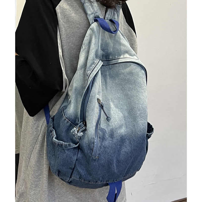 Denim Star Appliqué Casual School Backpack Bowlift