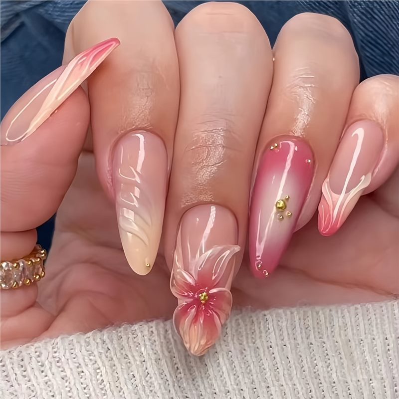Artistic Floral Overlay Nail Extensions Bowlift