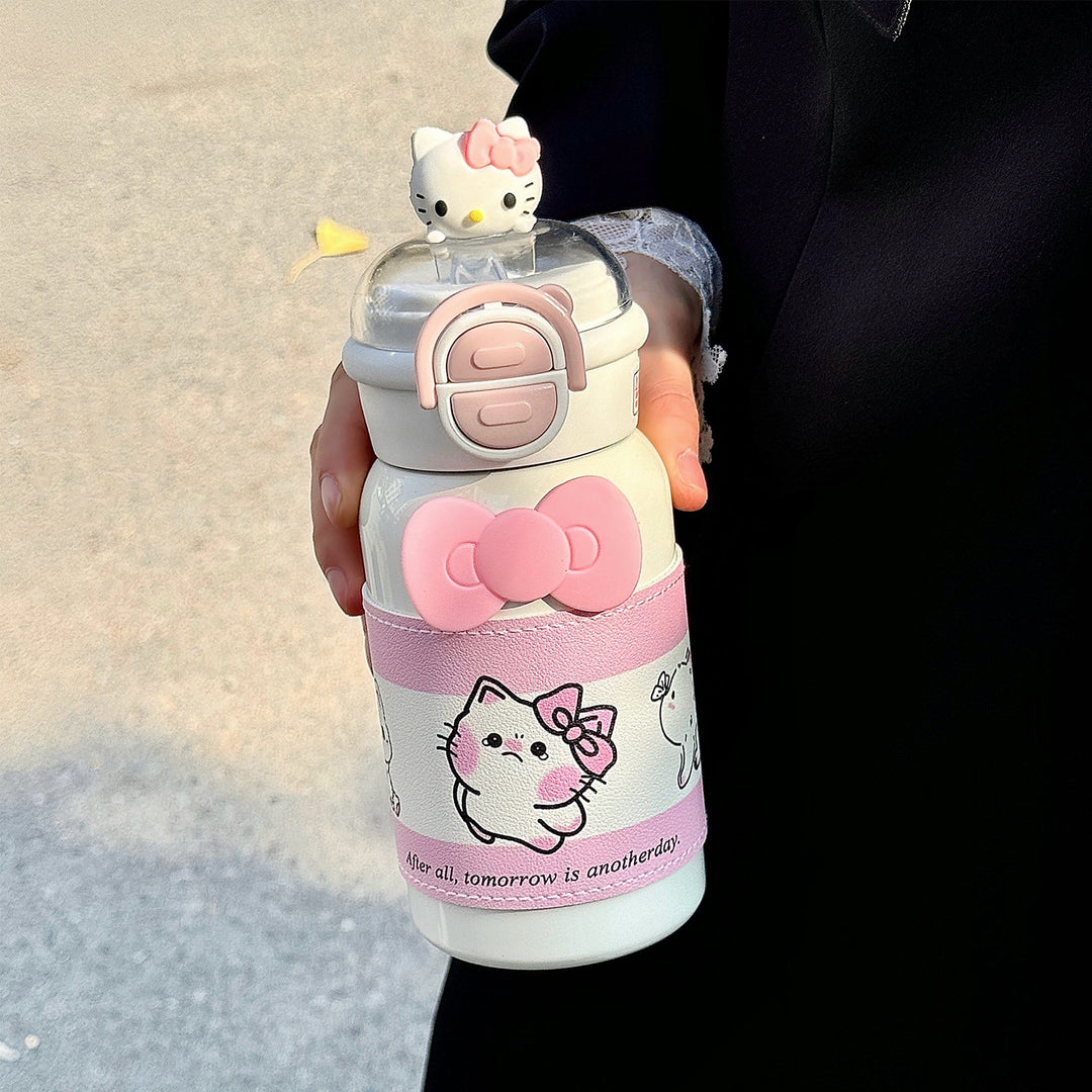 Women's creative water bottle with interactive lid and cute Bowlift design