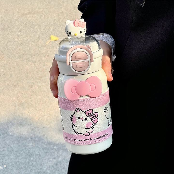 Women's creative water bottle with interactive lid and cute Bowlift design