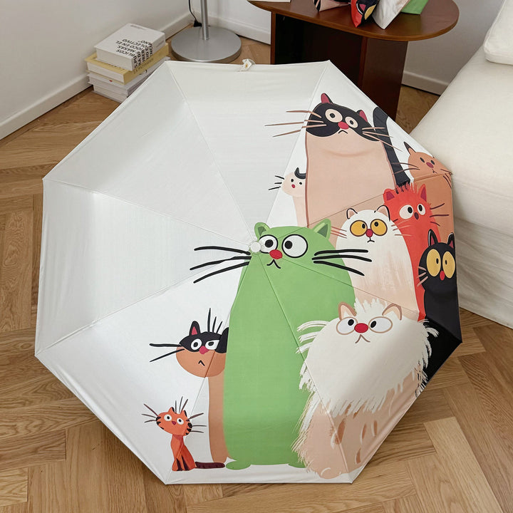 Women's Folding Umbrella with Playful Cat Design Bowlift