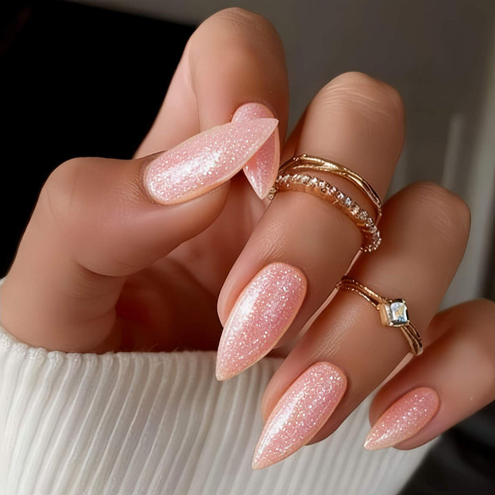 Glittering Almond-Shaped Press-On Nails Set Bowlift