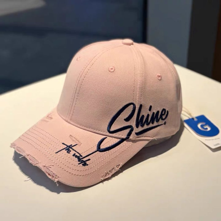 Distressed Cotton Baseball Cap with Inspirational Quote