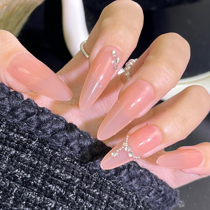 Glamorous Press-On Nail Set with Decorative Gemstone Accents Bowlift