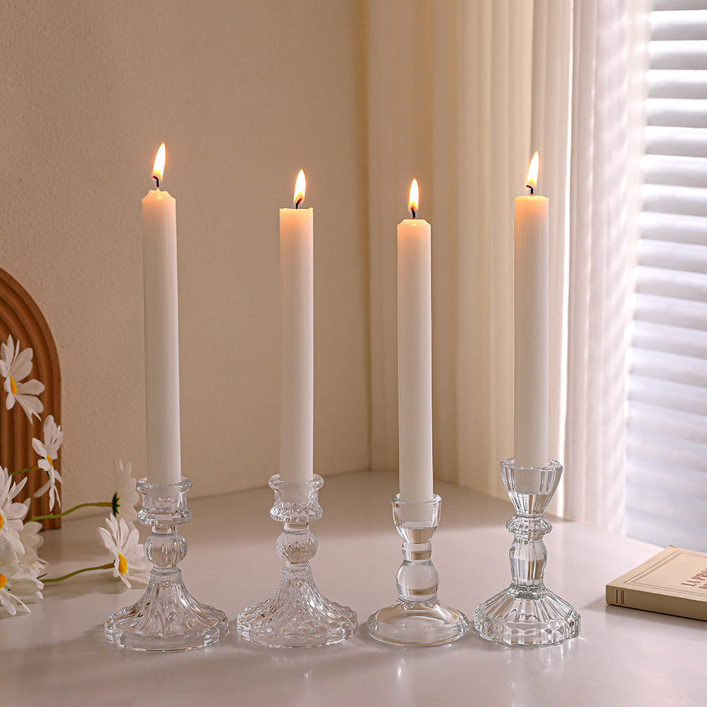 Crystal-cut Glass Candlestick Holder with Ribbed Stem Bowlift