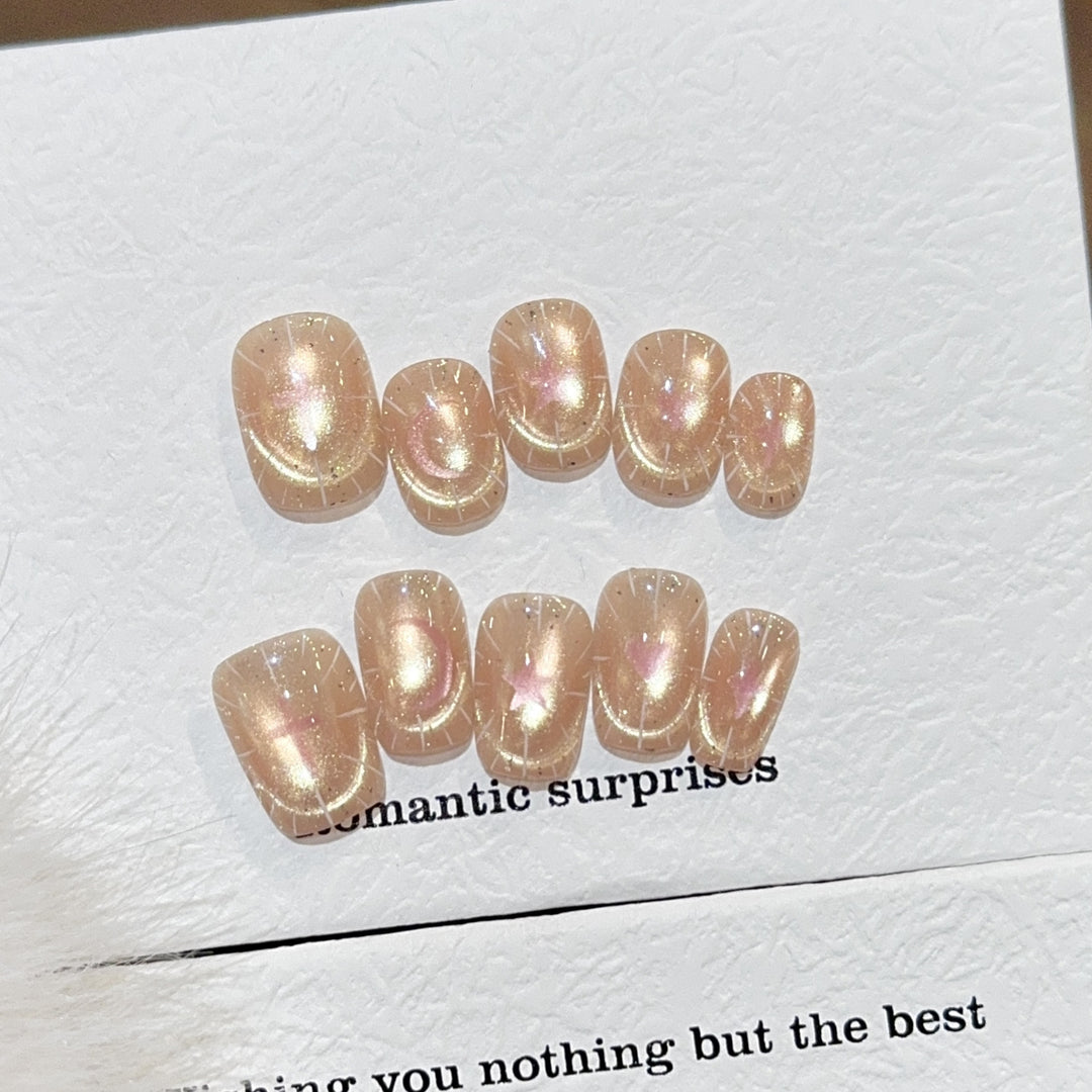Shiny artificial nail tips with romantic shimmer Bowlift