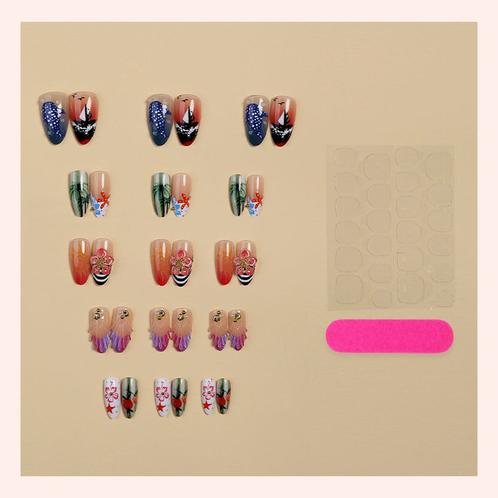 Artistic Coastal Themed Press-On Nail Set Bowlift