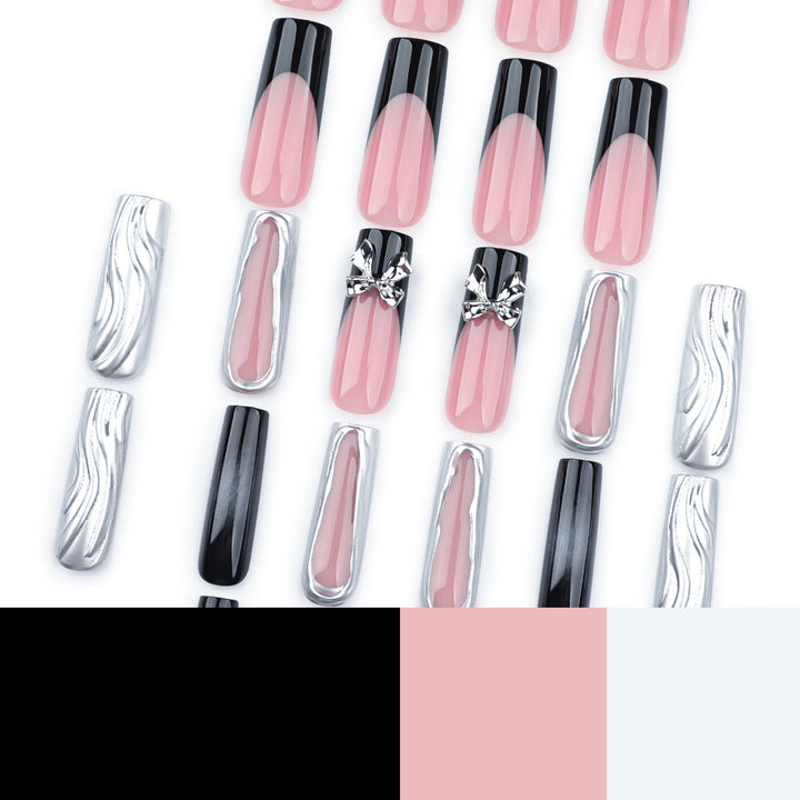Artistic Nail Extensions with Metallic Design Bowlift