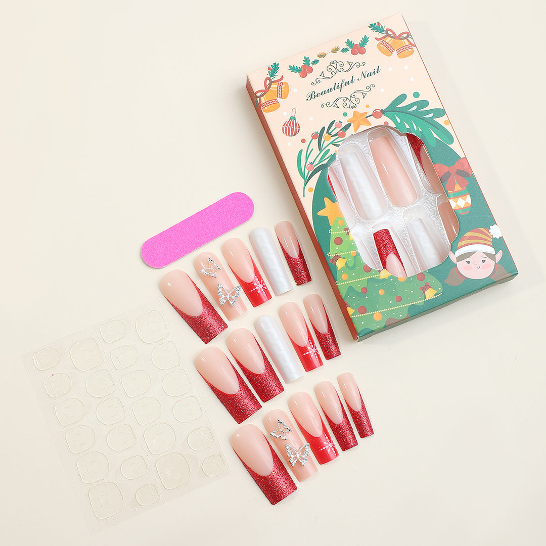 Festive Press-On Nail Art Set with Glitter and Decorative Accents Bowlift
