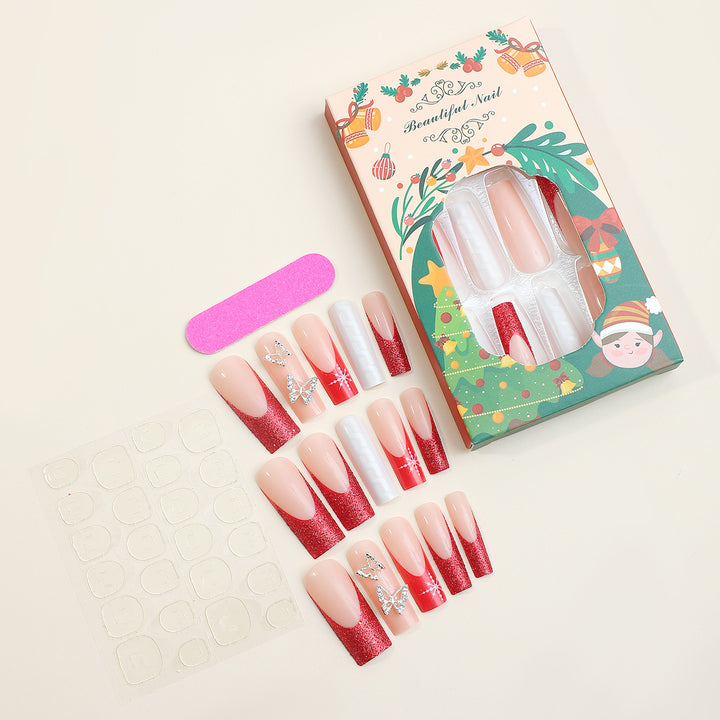 Festive Press-On Nail Art Set with Glitter and Decorative Accents Bowlift