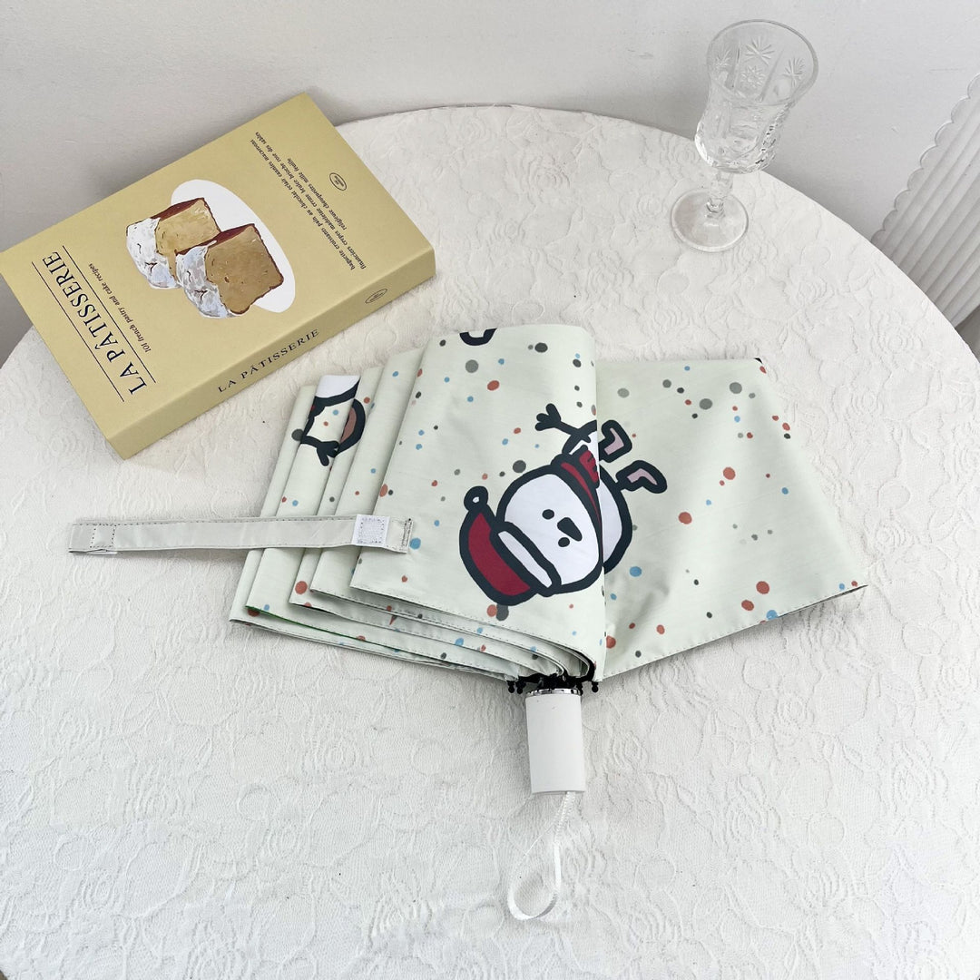 Women's Automatic Folding Umbrella with Cheerful Snowman Design Bowlift
