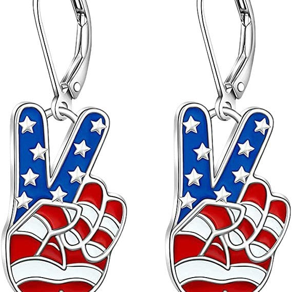 Women's nan patriotic peace sign enamel dangle earrings with leverback clasp and hypoallergenic plating Bowlift