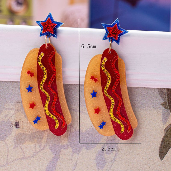 Women's nan novelty glitter hot dog dangle earrings with star stud Bowlift