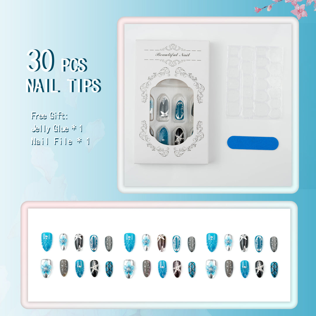 Artificial nails with floral and metallic accents Bowlift