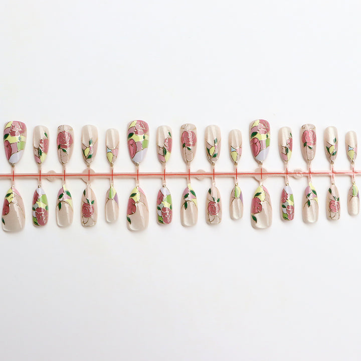 Floral Themed Press-On Nail Art Set Bowlift