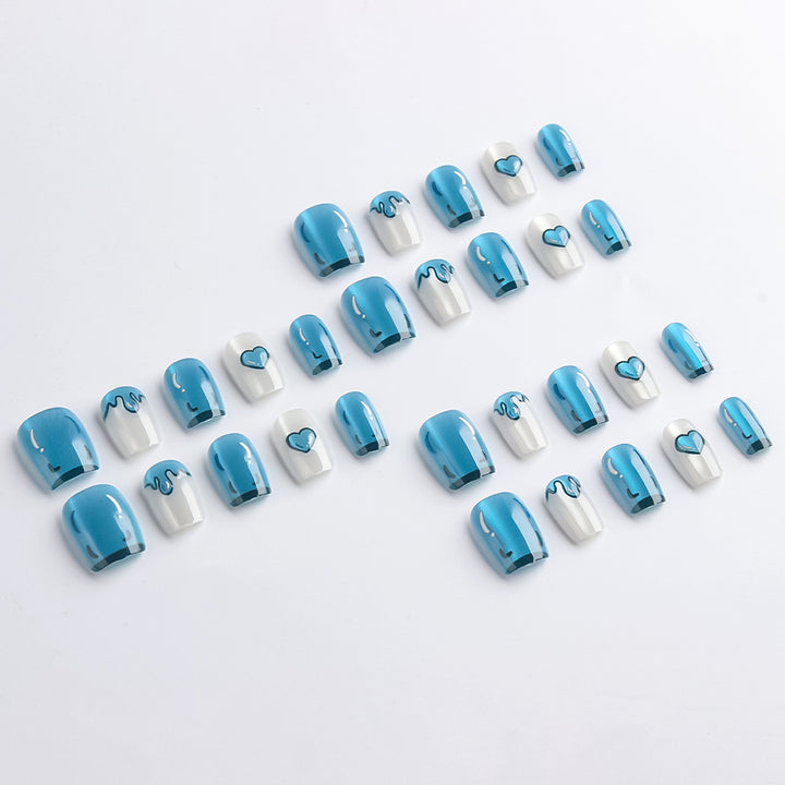 Artistic Press-On Nail Set with Heart Designs Bowlift