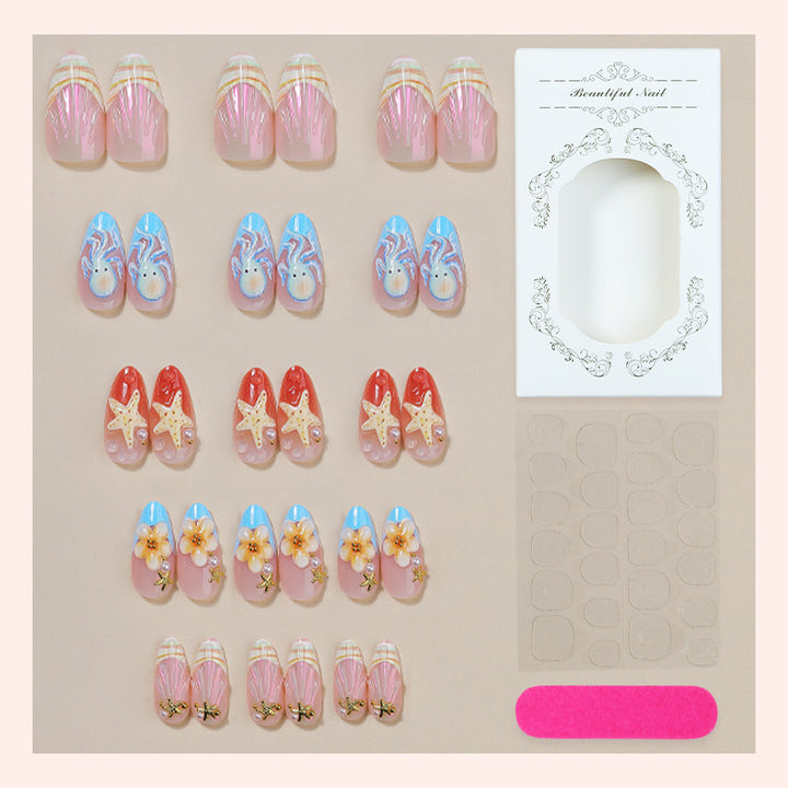 Decorative Press-On Nail Art Set with Summer-Inspired Ocean Designs Bowlift