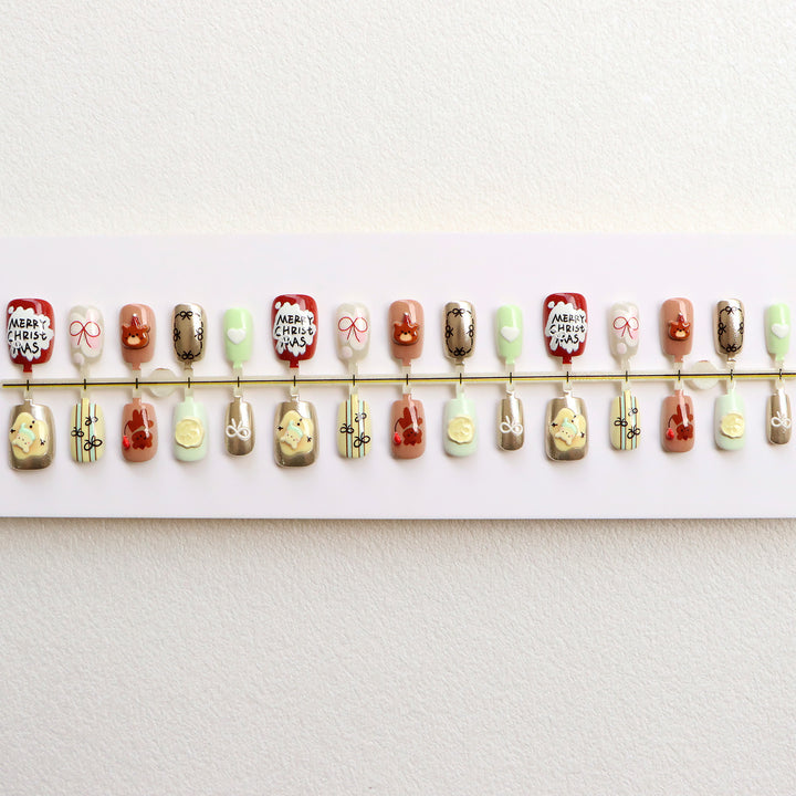 Festive Themed Press-On Nail Art Set Bowlift
