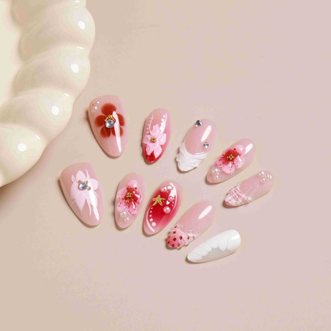 Elegant Floral Design Press-On Nail Set Bowlift