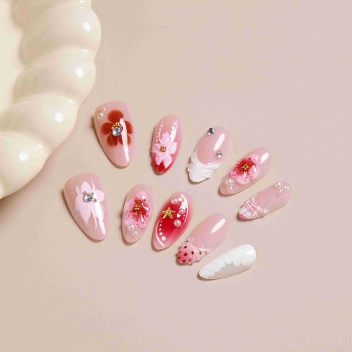 Elegant Floral Design Press-On Nail Set Bowlift