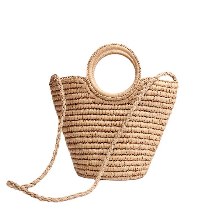 Handmade basket bag with round handle and removable shoulder strap Bowlift