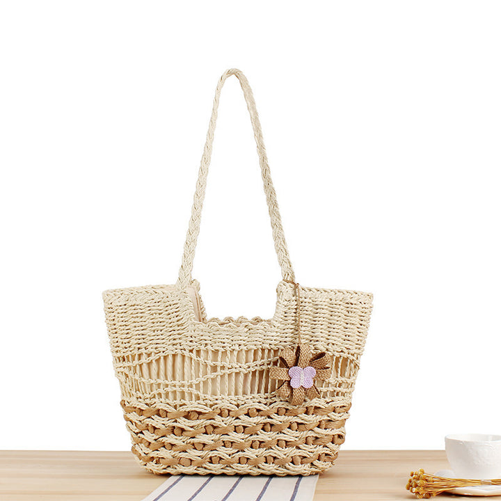 Elegant Beach Bag with Handwoven Basket Pattern Bowlift