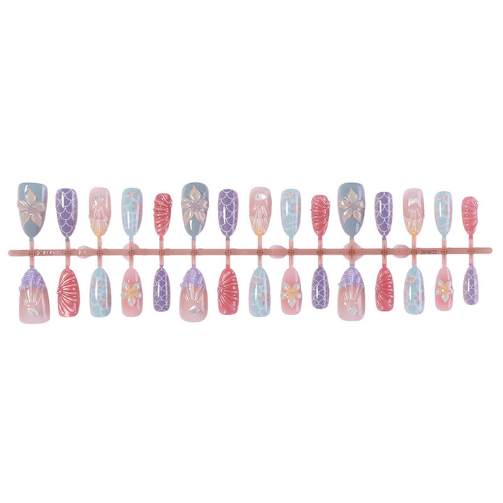 Decorative Press-On Nail Set with Floral and Gem Accents Bowlift