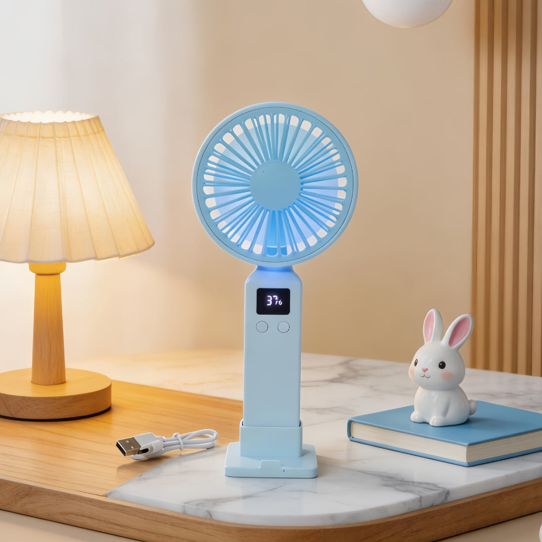 Women Portable Battery Handheld Fan with Digital Control Bowlift