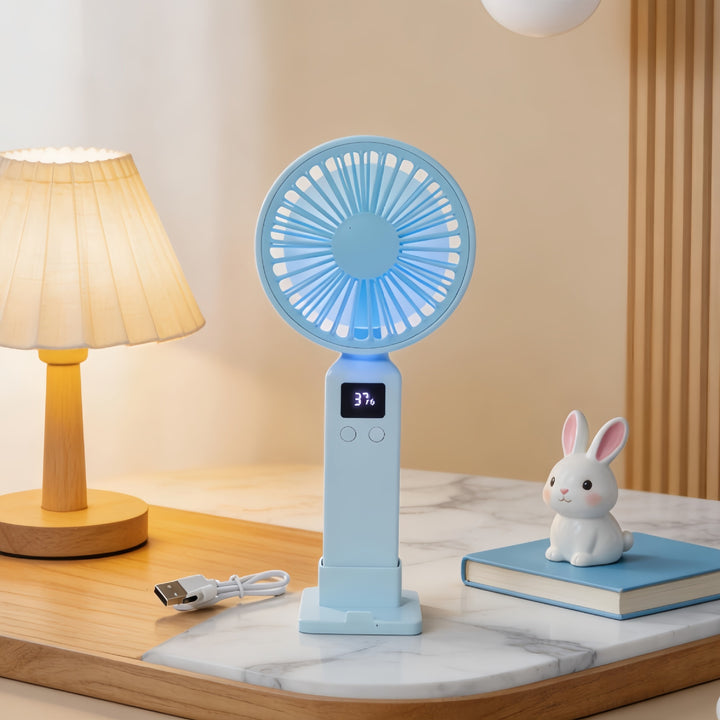 Women Portable Battery Handheld Fan with Digital Control Bowlift