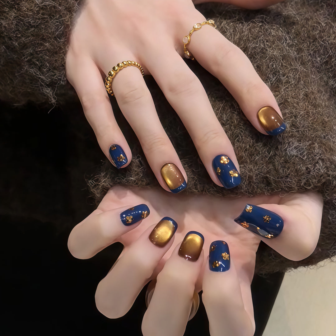 Artificial nails with elegant gradient and sparkling accents Bowlift