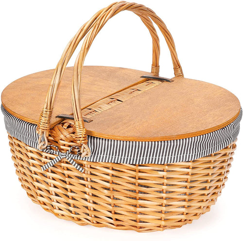 Women's picnic basket with wooden lid and striped lining Bowlift