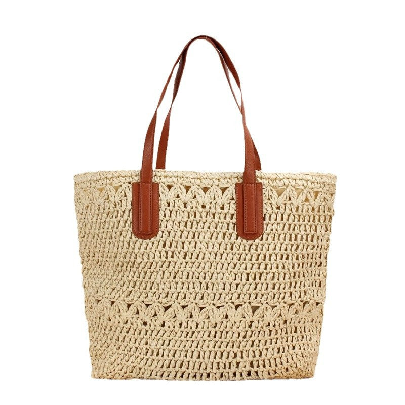 Elegant Braided Shopping Basket with Leather Handles Bowlift