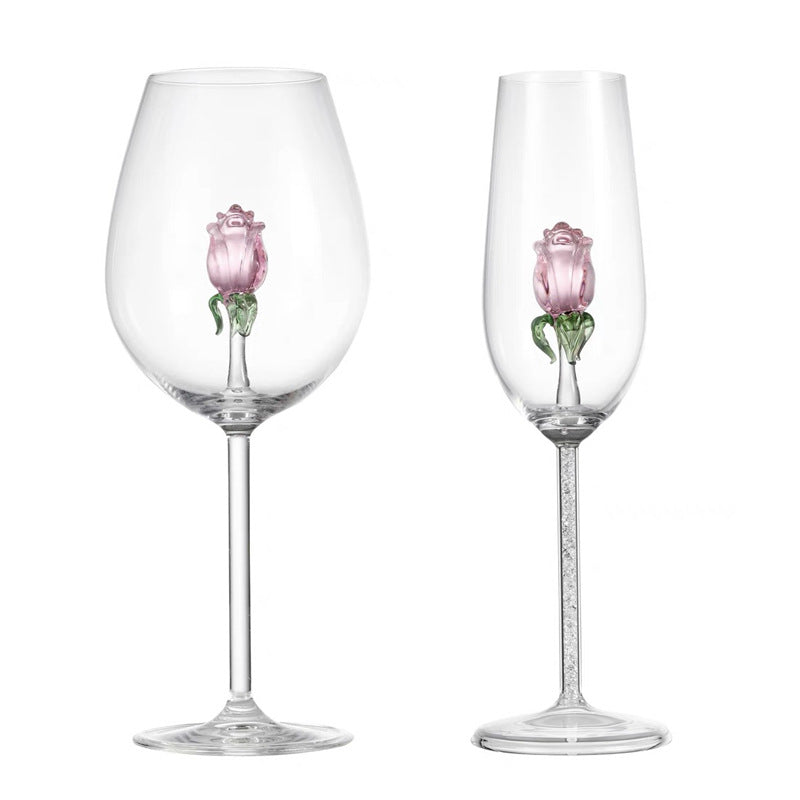 Hand-blown Rose Stem Wine Glass Bowlift