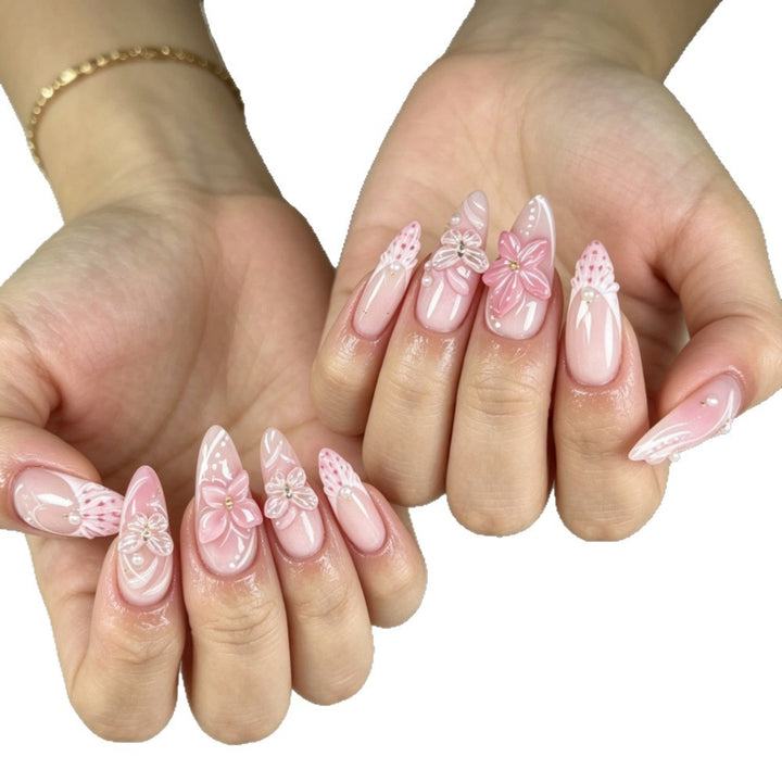Artificial nails with romantic flower and butterfly accents Bowlift
