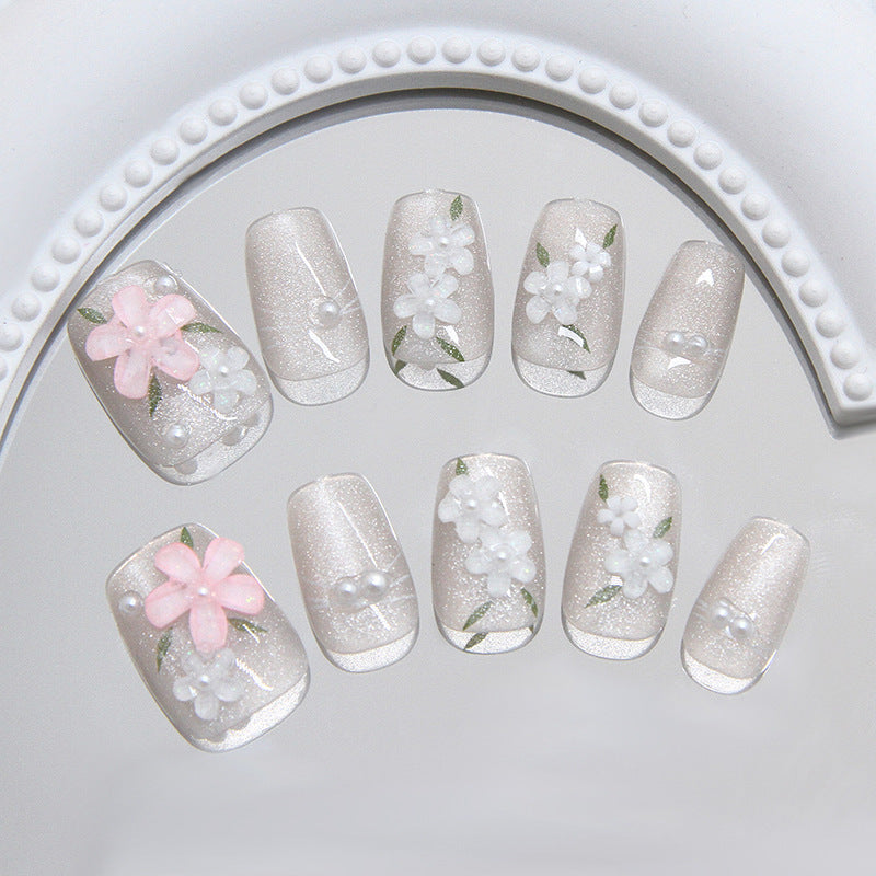 Floral Embellished Press-On Nail Art Bowlift